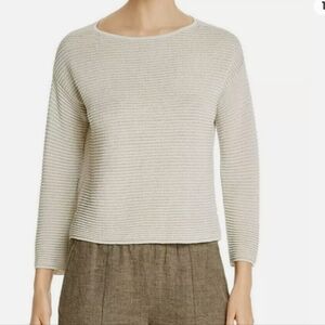 Eileen Fisher Sweater Women's Size Medium Linen Crepe Sparkle Bateau Neckline